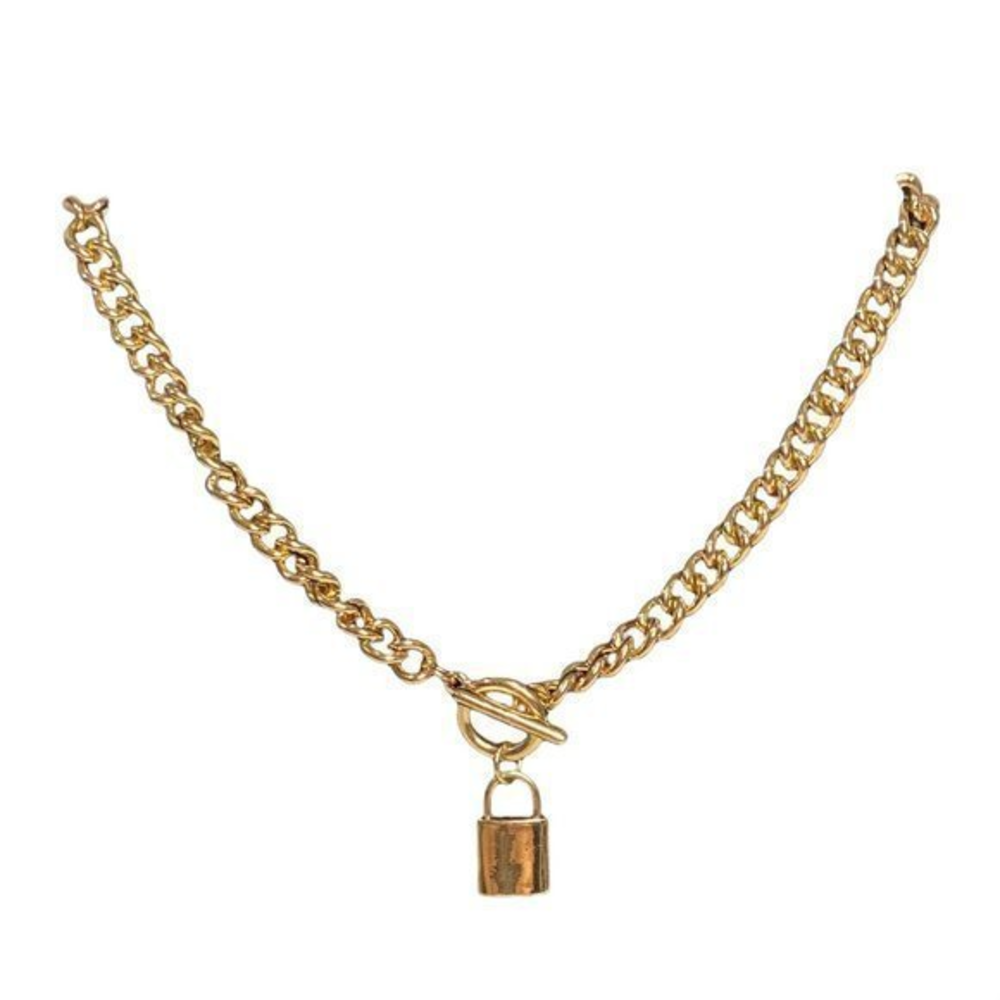 Gold Tone‎ Toggle Clasp Lock Necklace